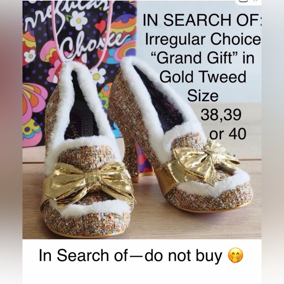 Irregular Choice Shoes - IN SEARCH OF Irregular Choice “Grand Gift” in Gold Tweed in size 39, (38,40)